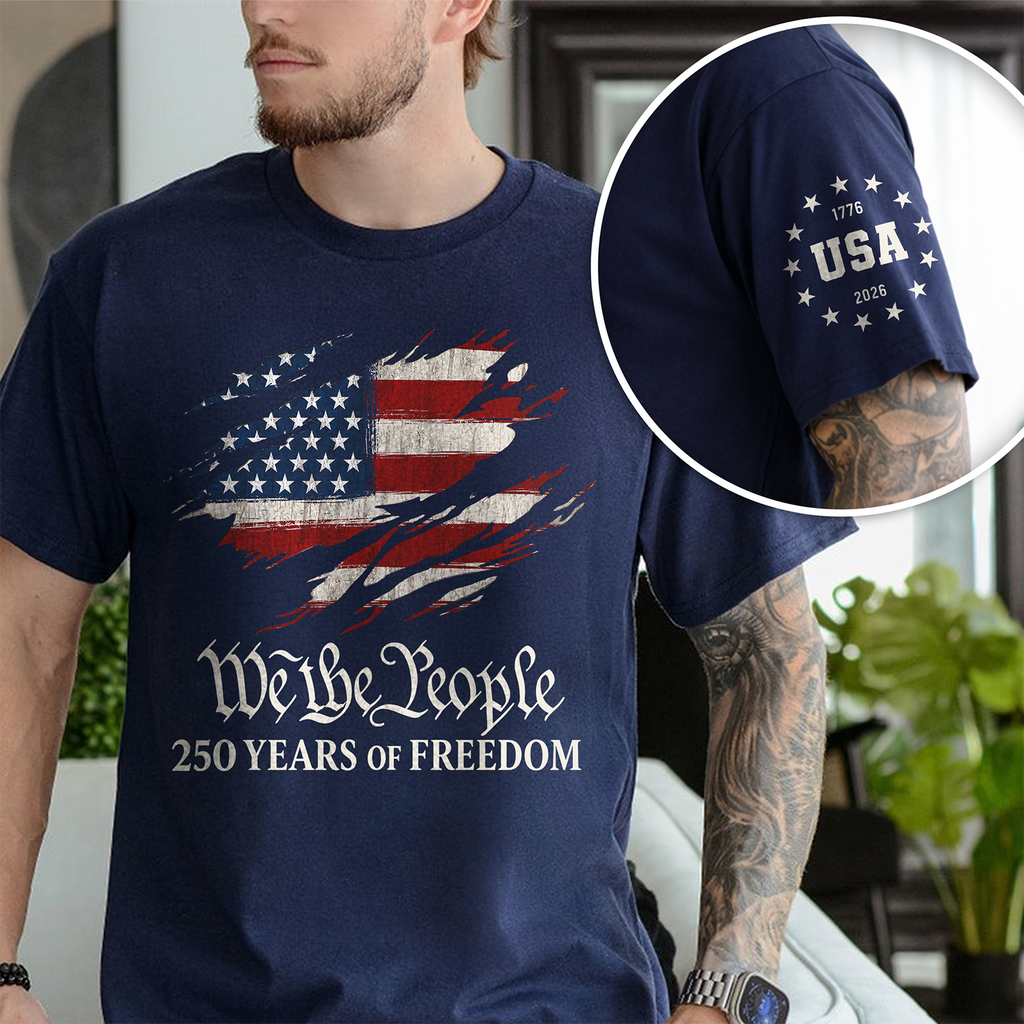 Patriotic Short Sleeve Tee Shirt 250 Years Freedom Gift Short Sleeve Print Shirt GradoCreations