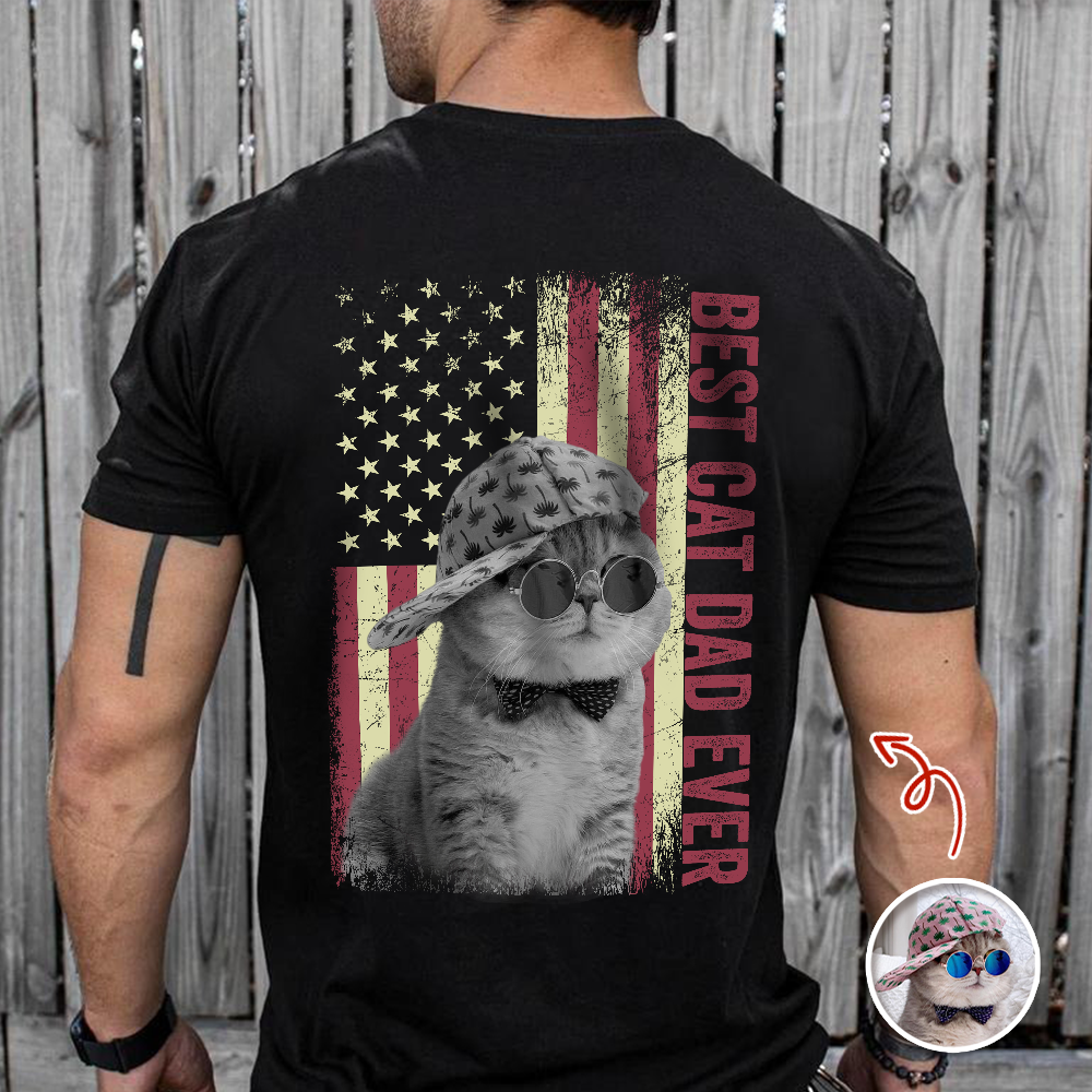 Custom Photo Best Cat Dad Ever Shirt Gift for Cat Lovers HN590 - Tshirt Back GradoCreations