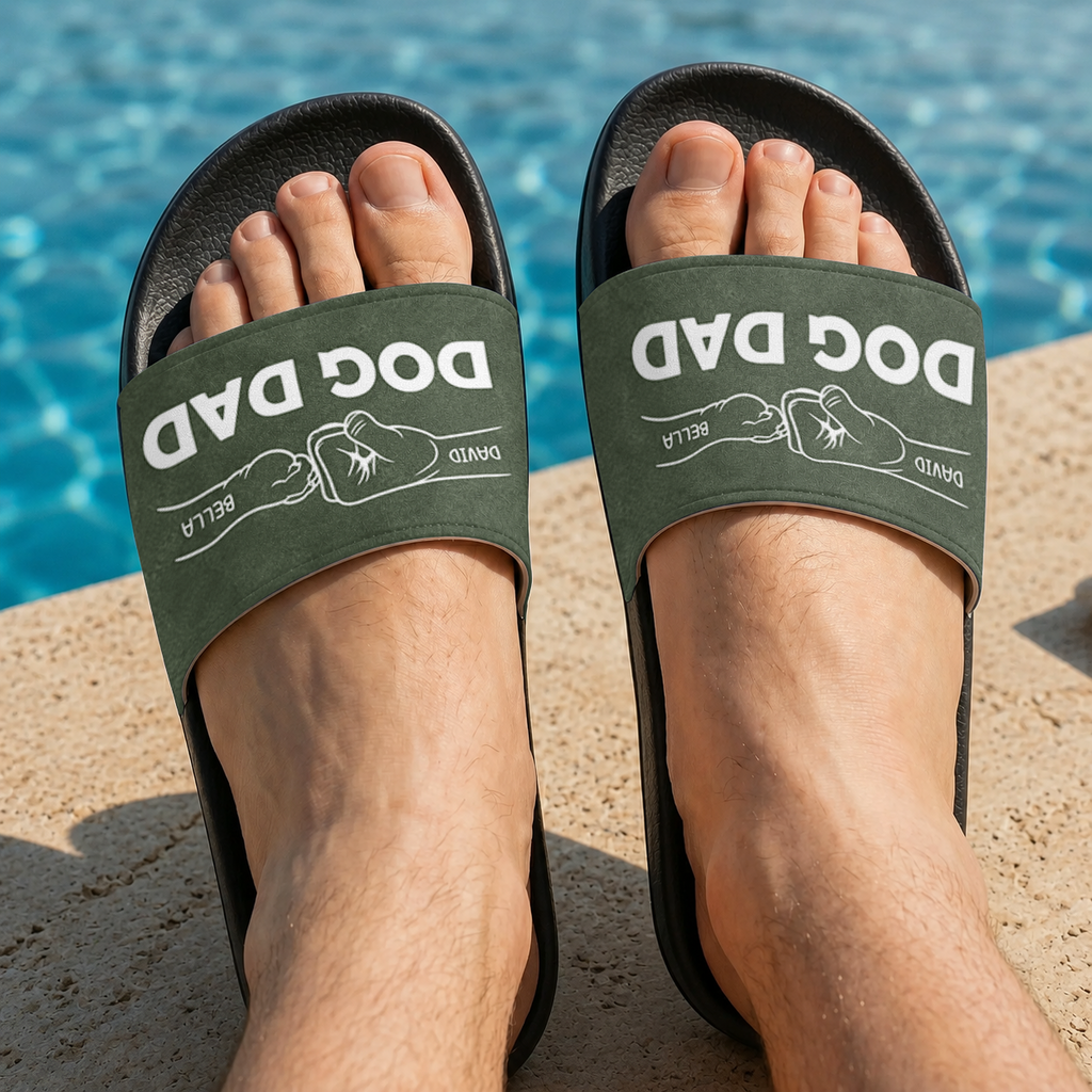 Personalized Dog Dad Slide Sandals Custom Name Gift for Pet Lovers HN590 - Slide Sandals GradoCreations