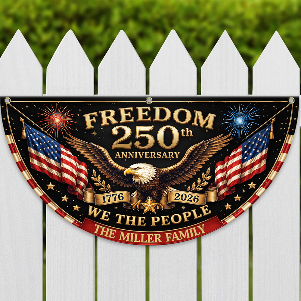Personalized 250th Anniversary Fan Flag Custom Family Name Patriotic Decor HN590 - Non-Pleated Fan Flag GradoCreations
