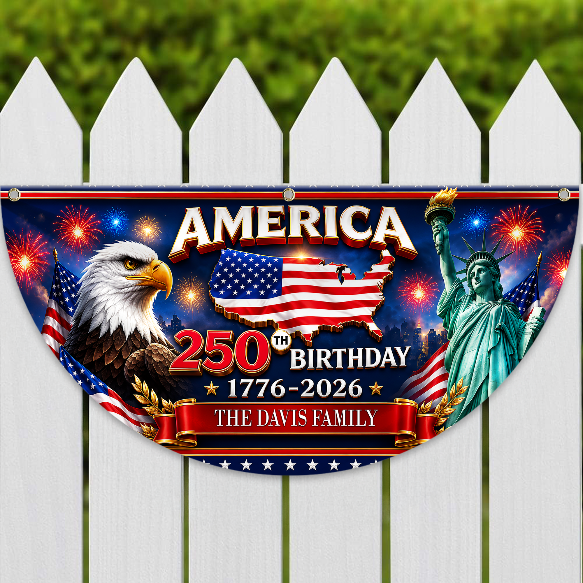 Personalized Independence Day Flag USA 250 Years Family Gift HN590 - Non-Pleated Fan Flag GradoCreations