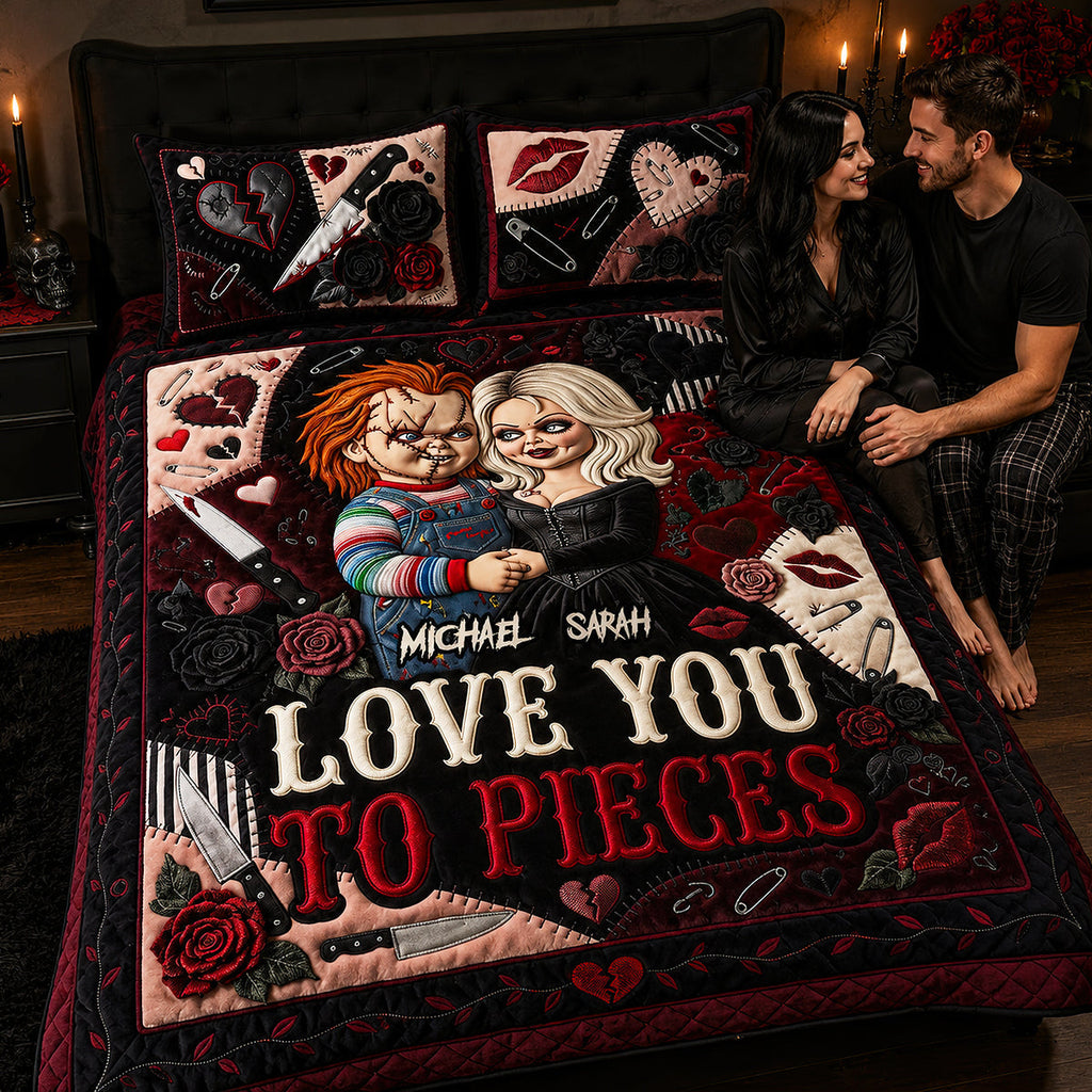 Personalized Horror Love Quilted Bedding Set for Couples Quilted Bedding Set GradoCreations