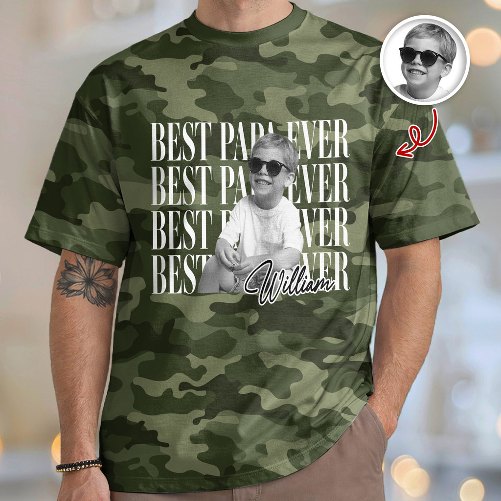 Personalized Camo Photo Shirt Gift for Dad Husband Grandpa HN590 - AOP Tshirt GradoCreations