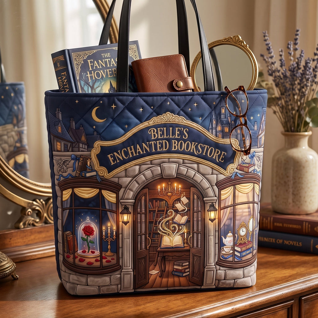 Personalized Quilted Tote Bag Bookstore Design Gift for Book Lovers Quilted Tote Bag GradoCreations