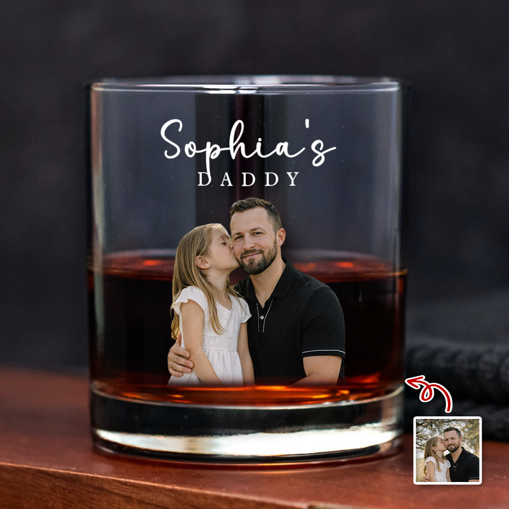 Personalized Photo Whiskey Glass Custom Gift for Dad HN590 - Print Rock Glass GradoCreations