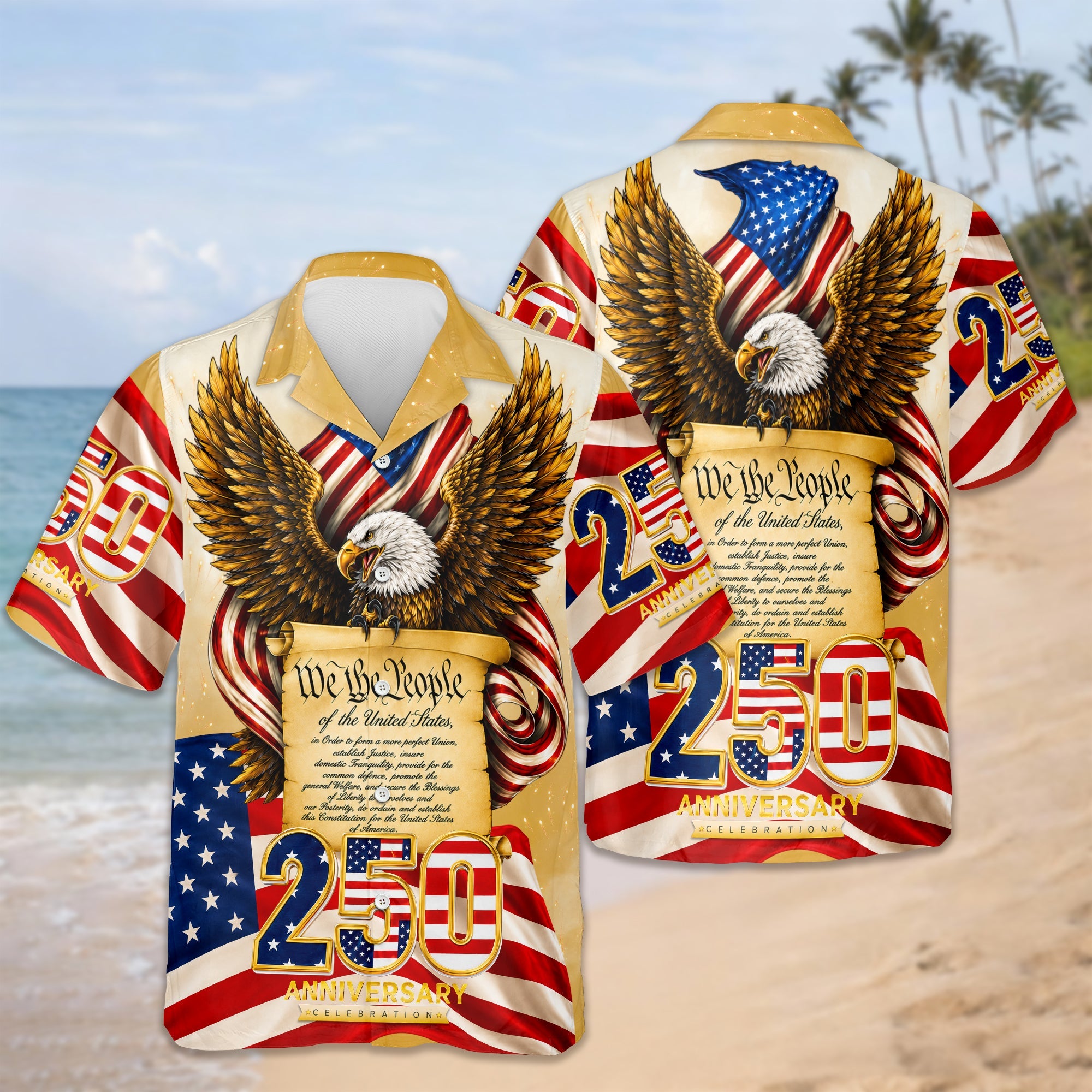 Personalized Patriotic Hawaii Shirt 250th Anniversary Gift for Dad HN590 - AOP Hawai Shirt GradoCreations
