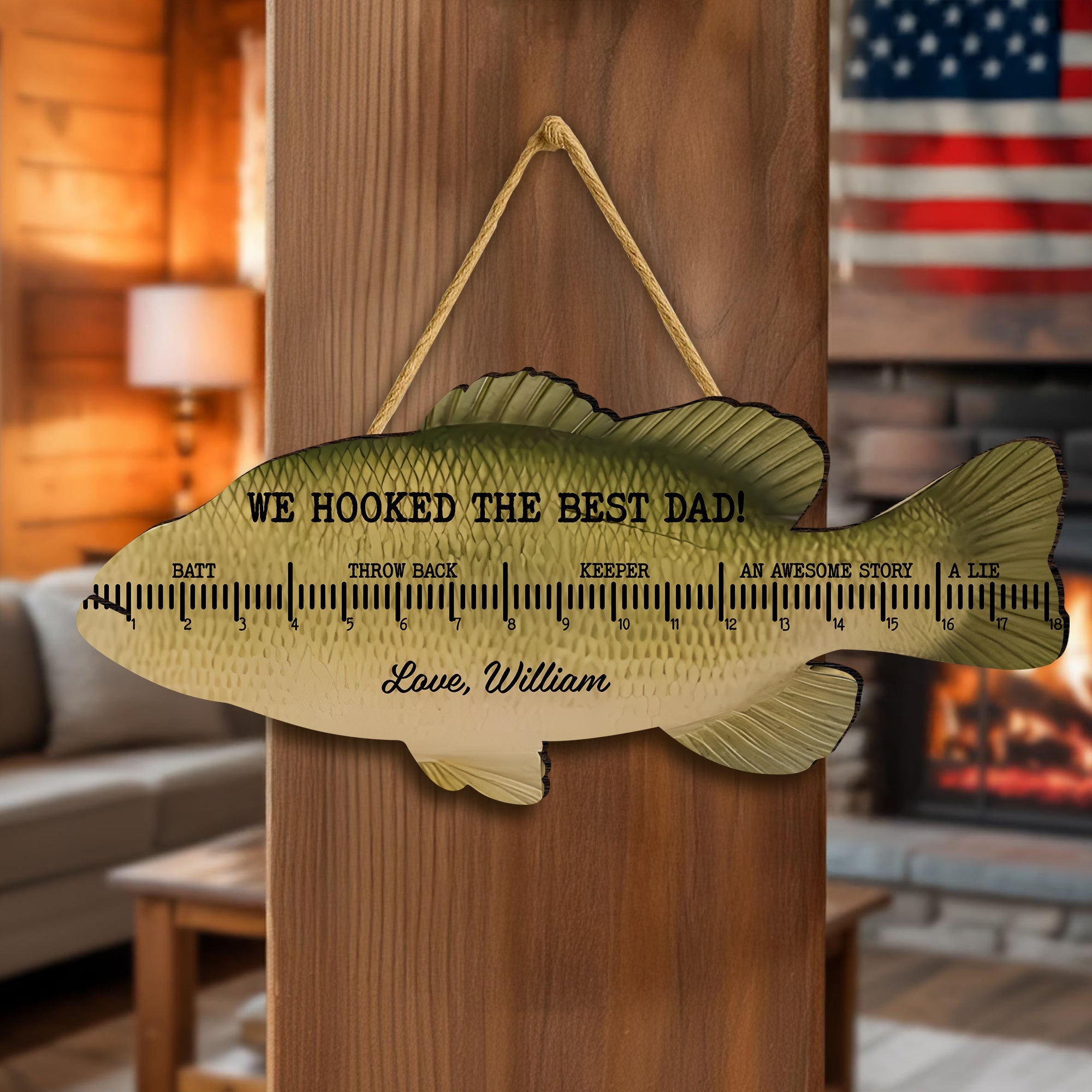 Personalized Fishing Ruler Door Sign Custom Gift for Dad HN590 - Door Sign GradoCreations
