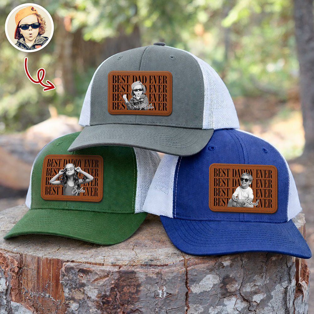 Personalized Leather Patch Hat Best Dad Ever Gift for Father's Day HN590 - Leather Patch Hat GradoCreations