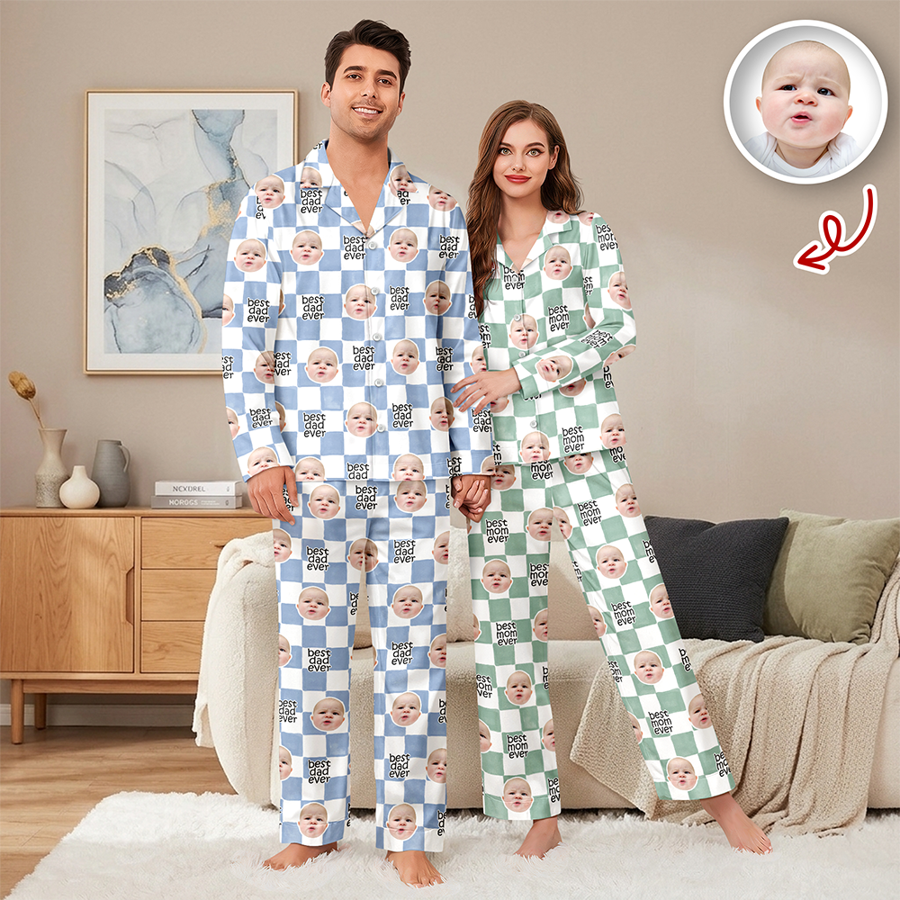 Personalized Baby Face Retro Pajamas Gift for Dad/Mom HN590 - Pajamas FIX GradoCreations