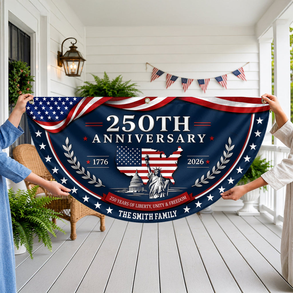 Personalized Family Name Flag 250 Years of Liberty Gift HN590 - Non-Pleated Fan Flag GradoCreations