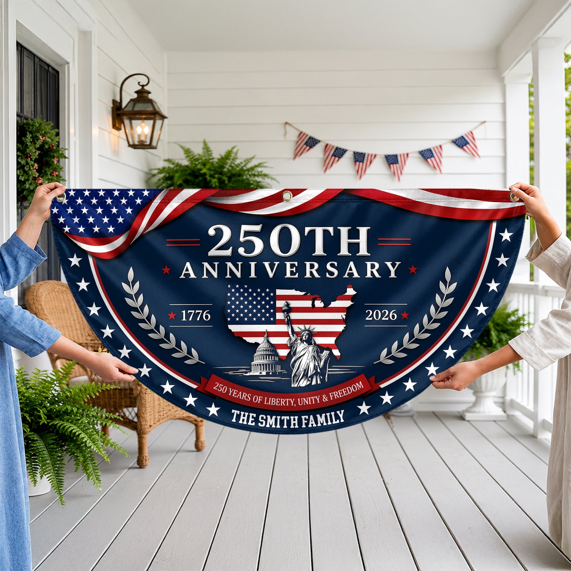 Personalized Family Name Flag 250 Years of Liberty Gift HN590 - Non-Pleated Fan Flag GradoCreations