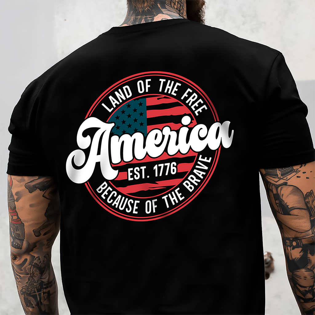 Personalized America Est 1776 T-Shirt Gift for Dad | Independence Day HN590 - Back&Front Shirt GradoCreations