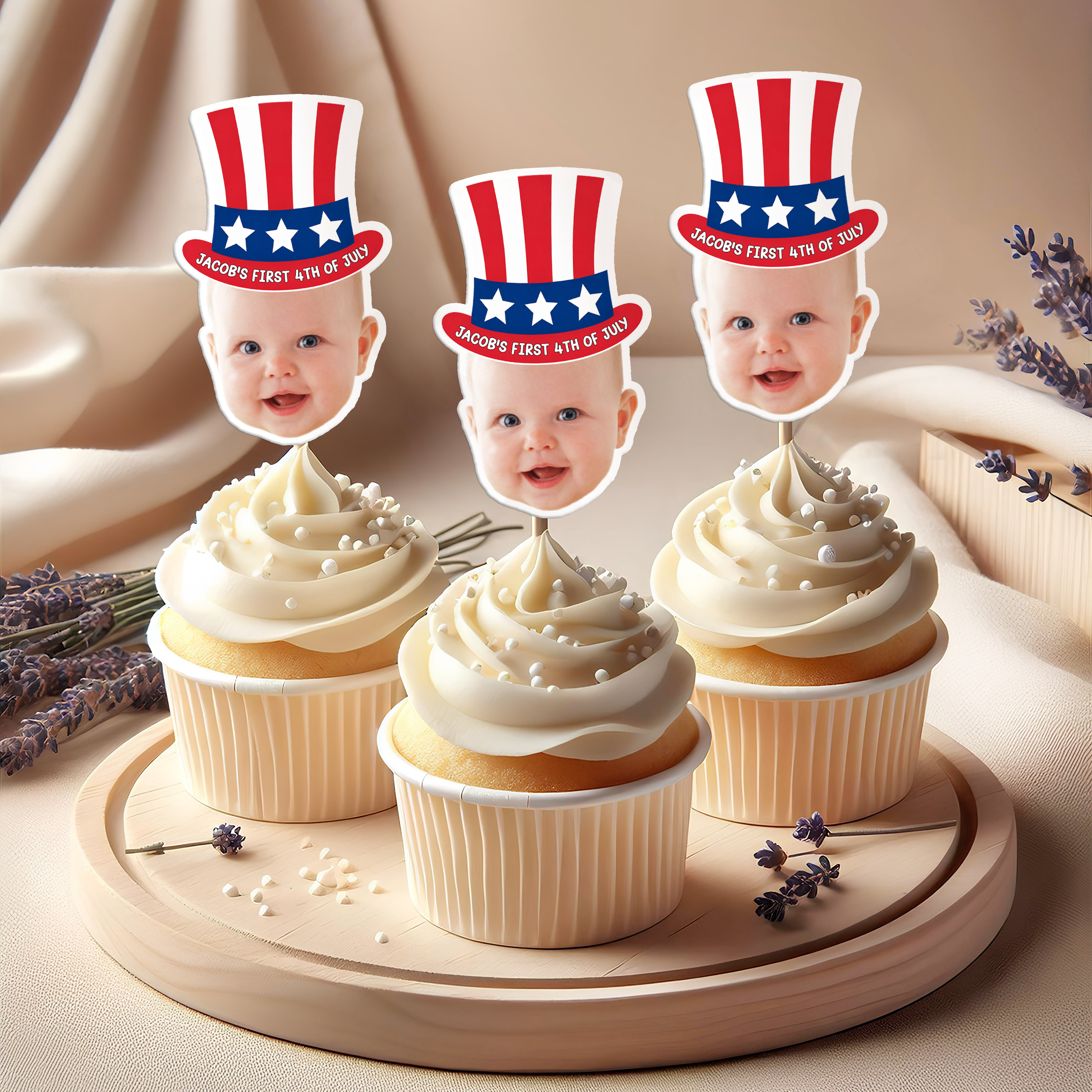 Personalized 4th of July Cupcake Topper Custom Photo Decoration HN590 - Cupcake Topper GradoCreations