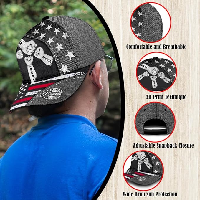 Personalized Fist Bump Hat Custom Names Gift for Dad HN590 - AOP Cap fix GradoCreations
