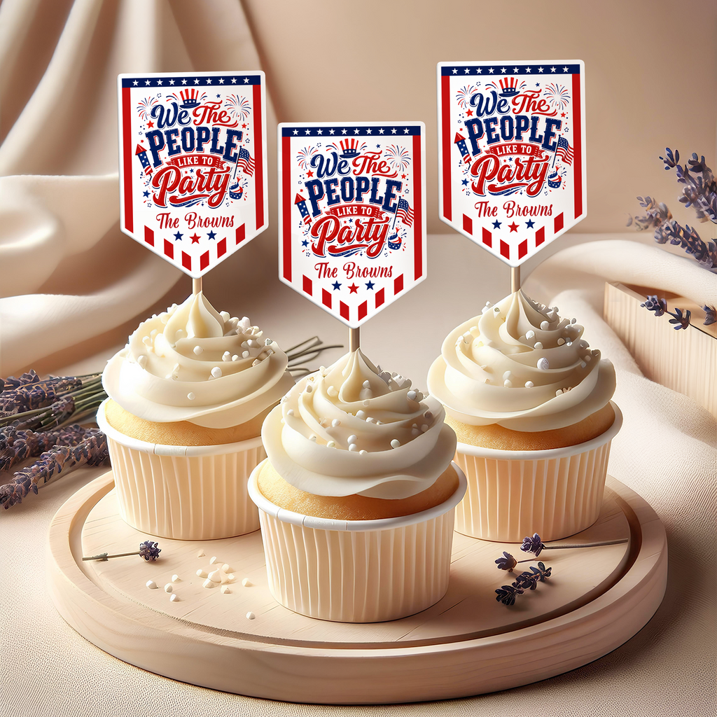 Personalized Cupcake Toppers USA Freedom Theme Custom Name Gift HN590 - Cupcake Topper GradoCreations
