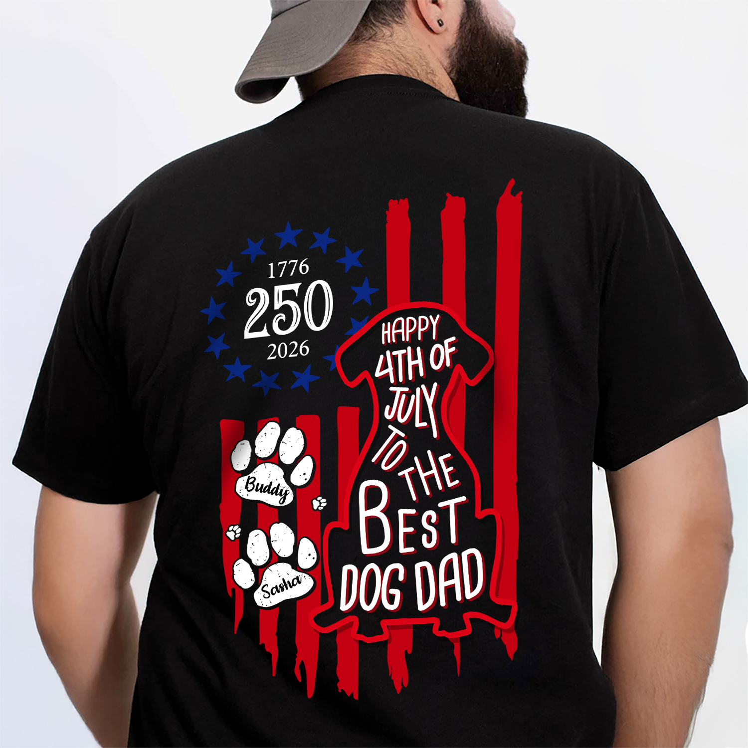 Personalized Dog Dad T-Shirt Custom Name American Flag Gift HN590 - Tshirt Back GradoCreations