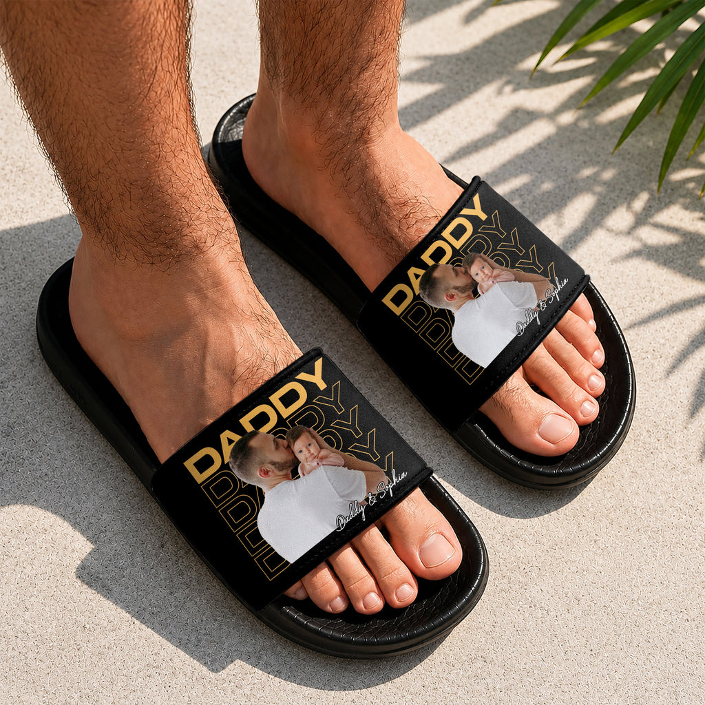 Personalized Slide Sandals Custom Photo Gift for Dad HN590 - Slide Sandals GradoCreations