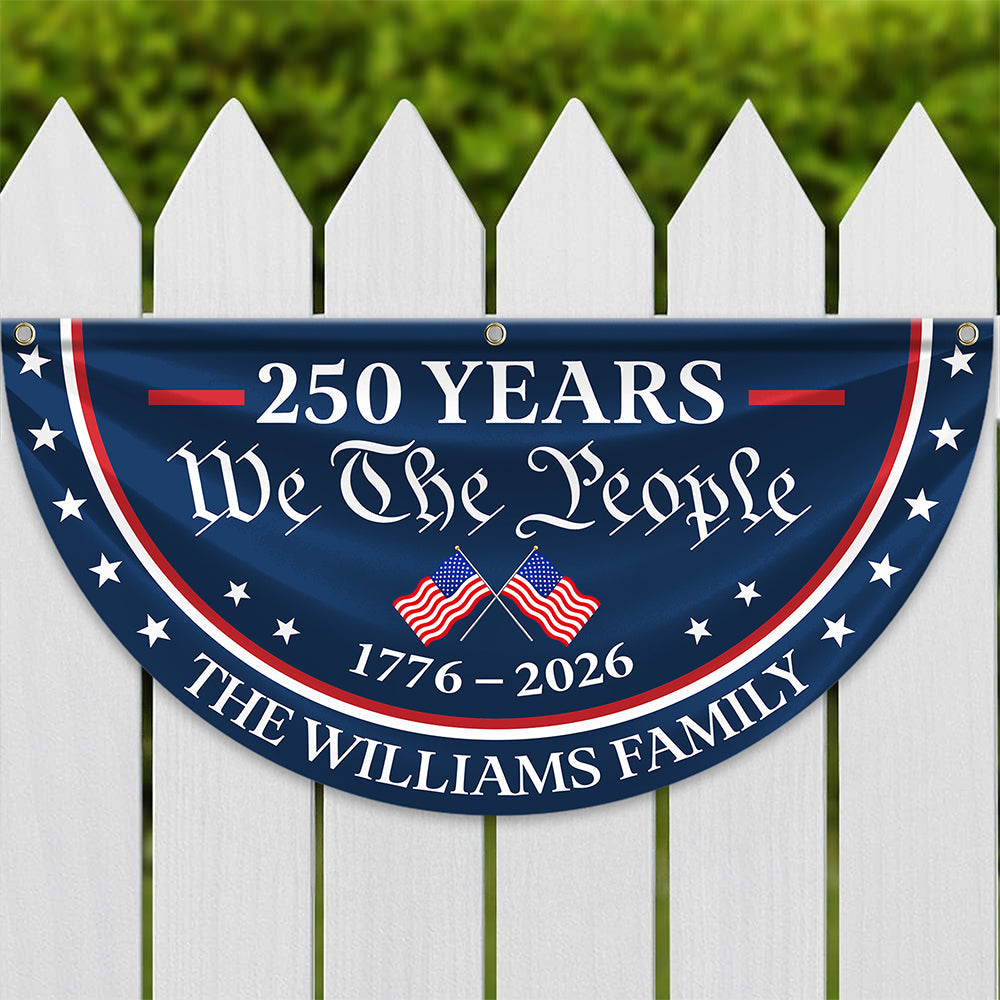 Personalized Family Name Flag 250 Years America Independence Gift HN590 - Non-Pleated Fan Flag GradoCreations