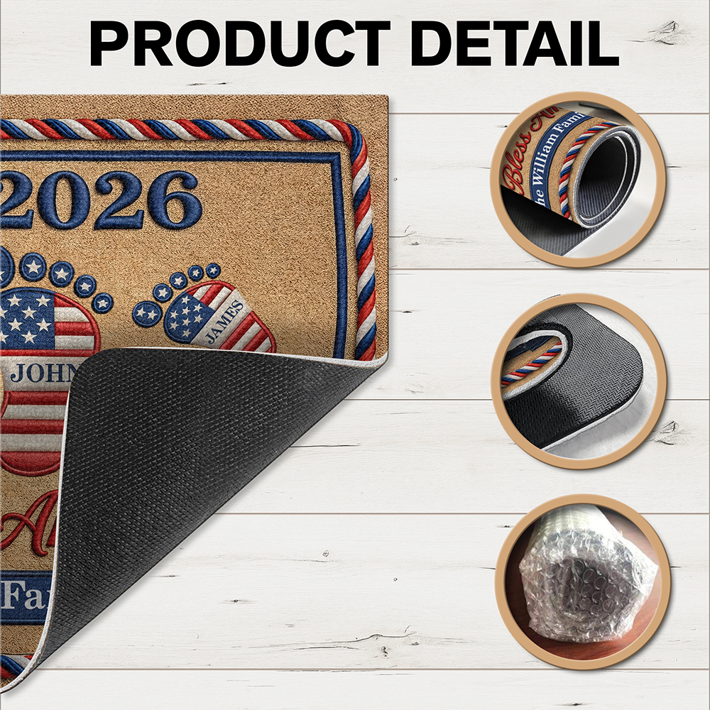 Personalized God Bless America Doormat Patriotic Gift for Family HN590 - Doormat GradoCreations