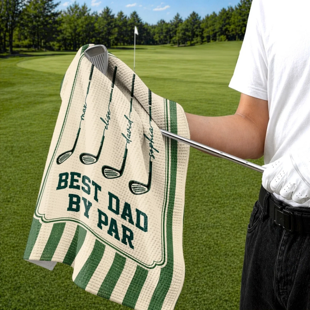 Personalized Golf Towel Best Dad by Par Gift for Golf Lovers