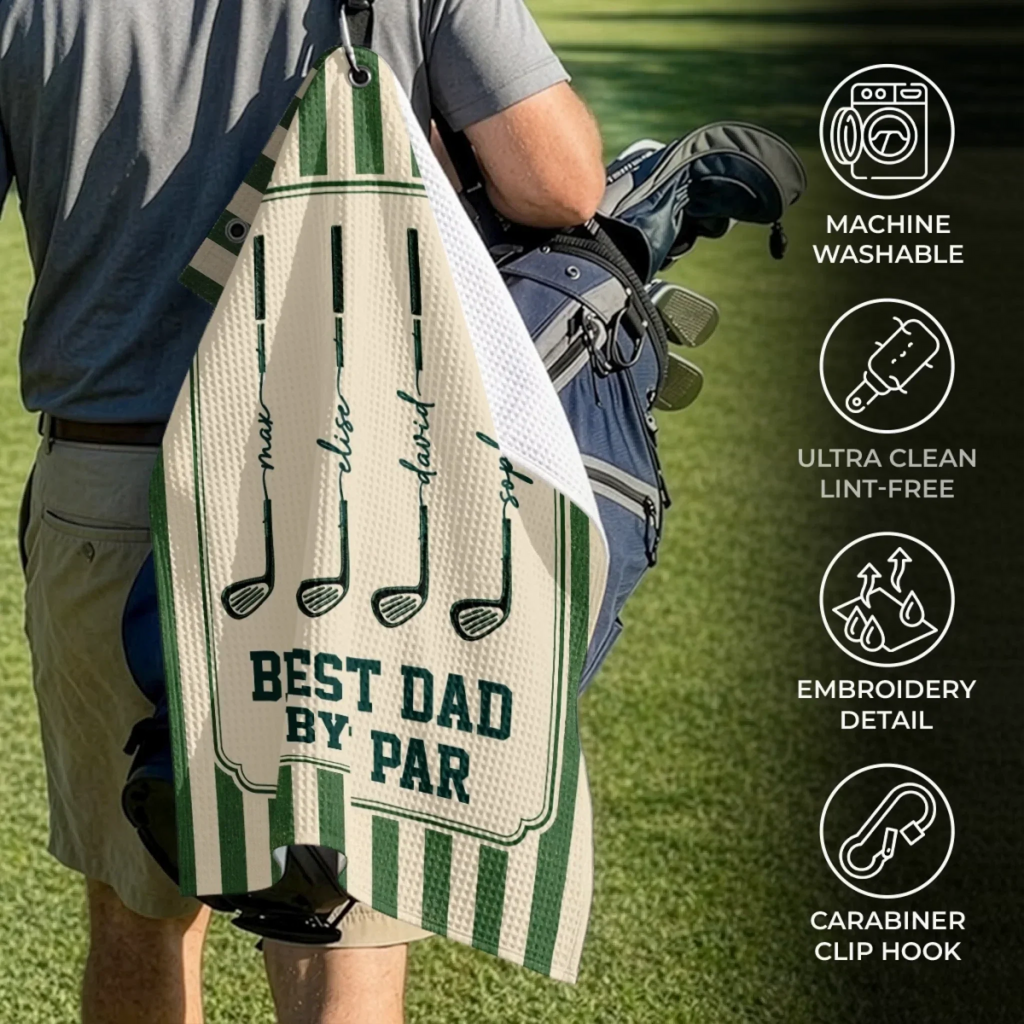 Personalized Golf Towel Best Dad by Par Gift for Golf Lovers