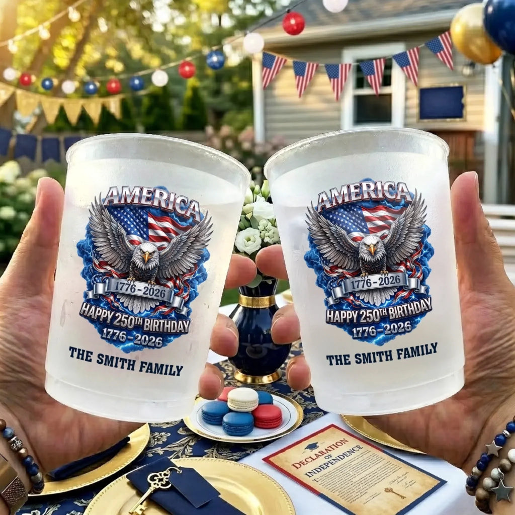 Personalized Frosted Cups for Family - 250 Years America Independence Day Gift