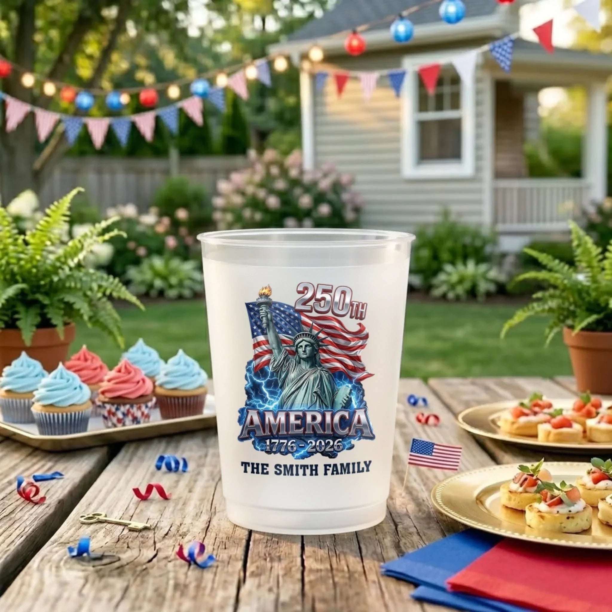 Personalized Frosted Cups for Family - 250 Years America Independence Day Gift