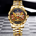 Personalized Men's Gold Eagle American Flag Watch - Gift for Dad, Patriots