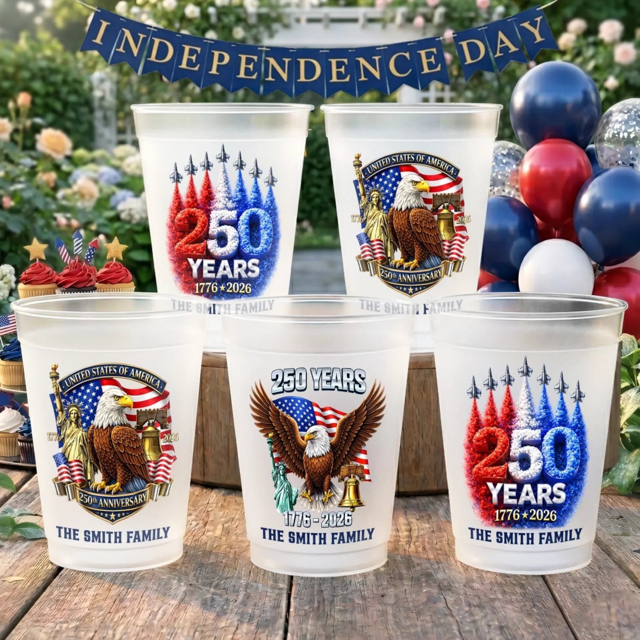 Personalized Frosted Cups - Patriotic Family Gift for Independence Day