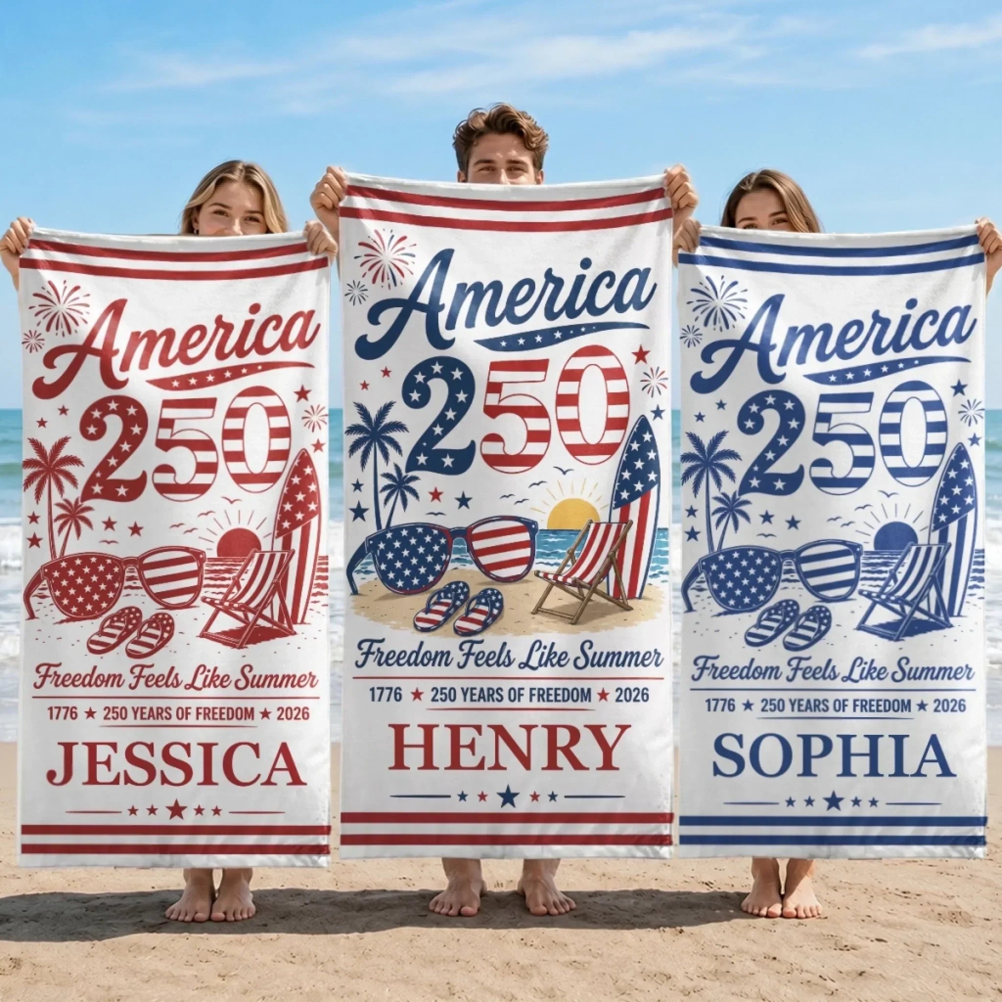 Personalized 250 Years Freedom Beach Towel for Patriots