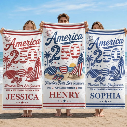 Personalized 250 Years Freedom Beach Towel for Patriots Beach Towel GradoCreations