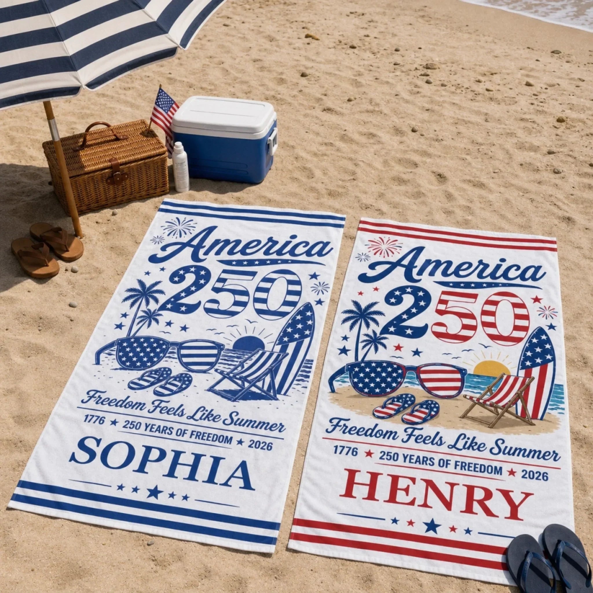 Personalized 250 Years Freedom Beach Towel for Patriots
