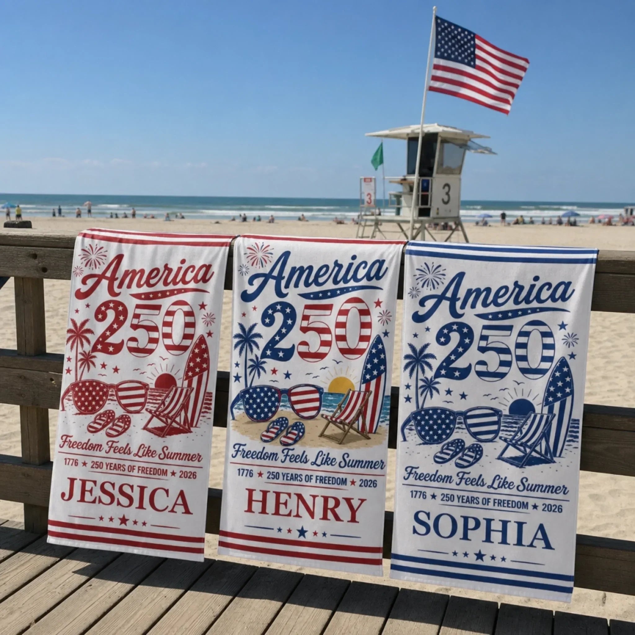 Personalized 250 Years Freedom Beach Towel for Patriots