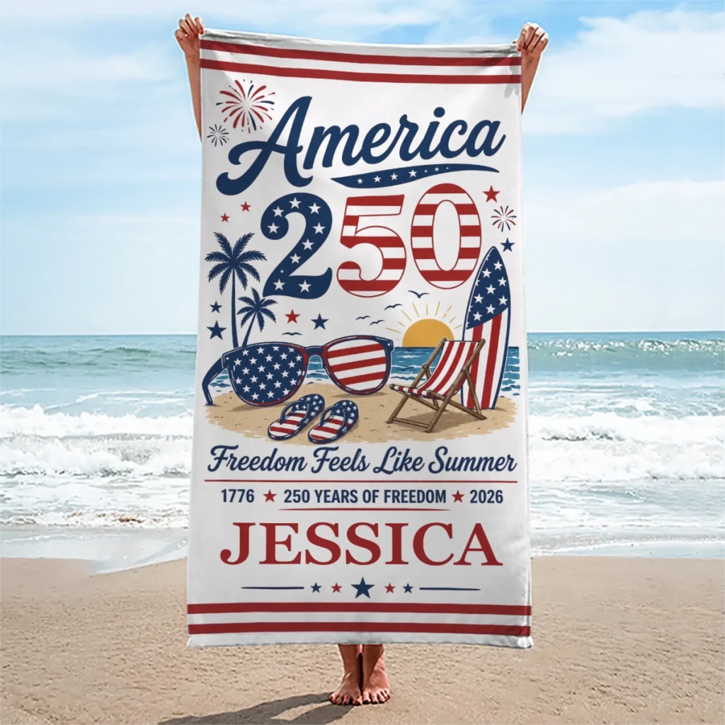 Personalized 250 Years Freedom Beach Towel for Patriots