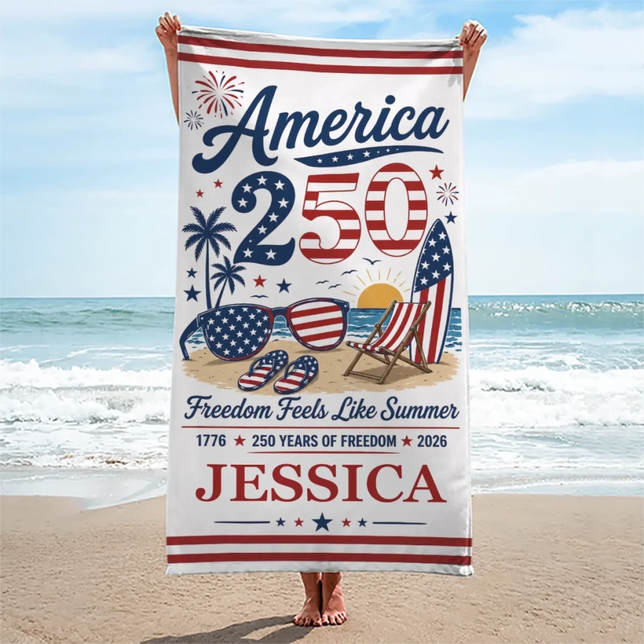 Personalized 250 Years Freedom Beach Towel for Patriots