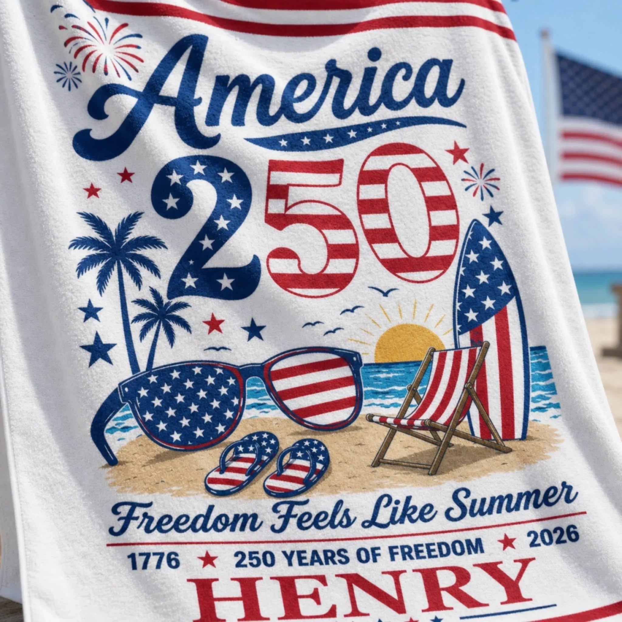 Personalized 250 Years Freedom Beach Towel for Patriots