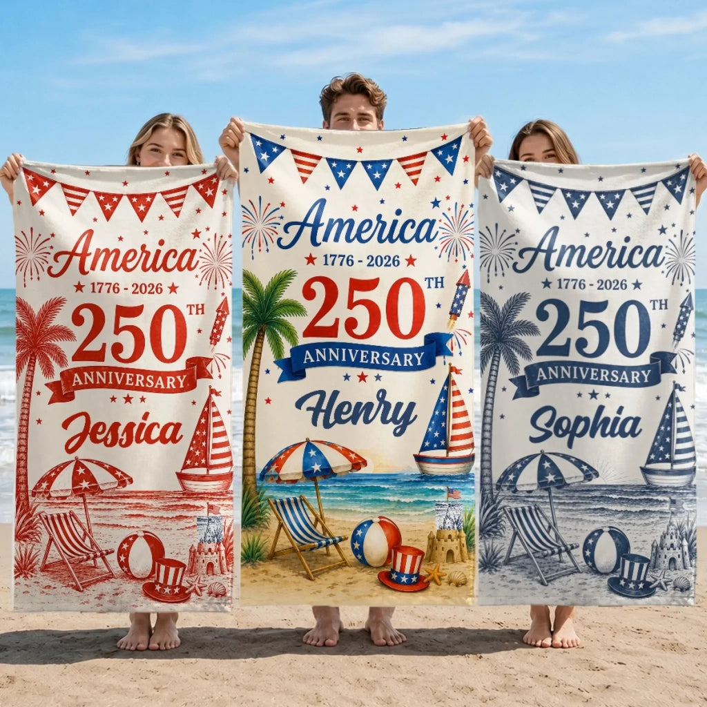 Personalized Beach Towel America 250th Anniversary Gift for Patriots