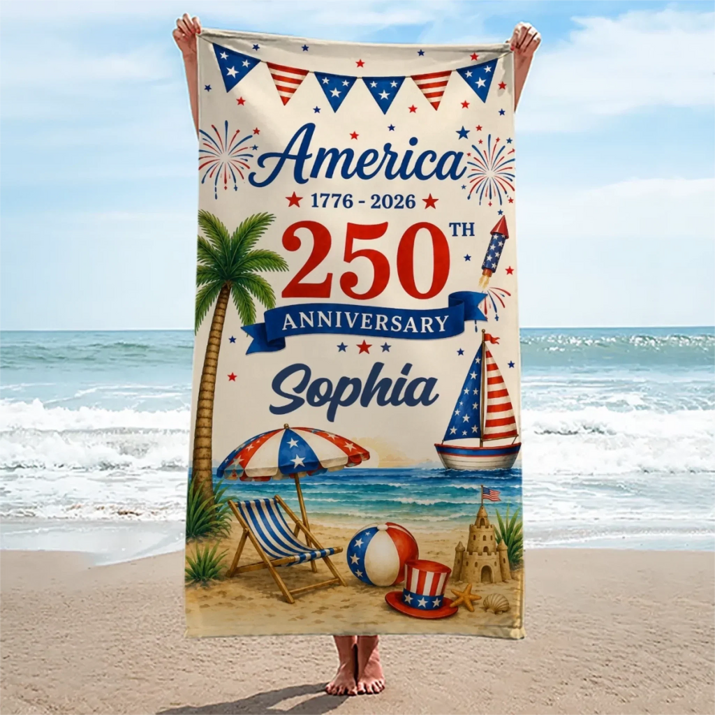 Personalized Beach Towel America 250th Anniversary Gift for Patriots