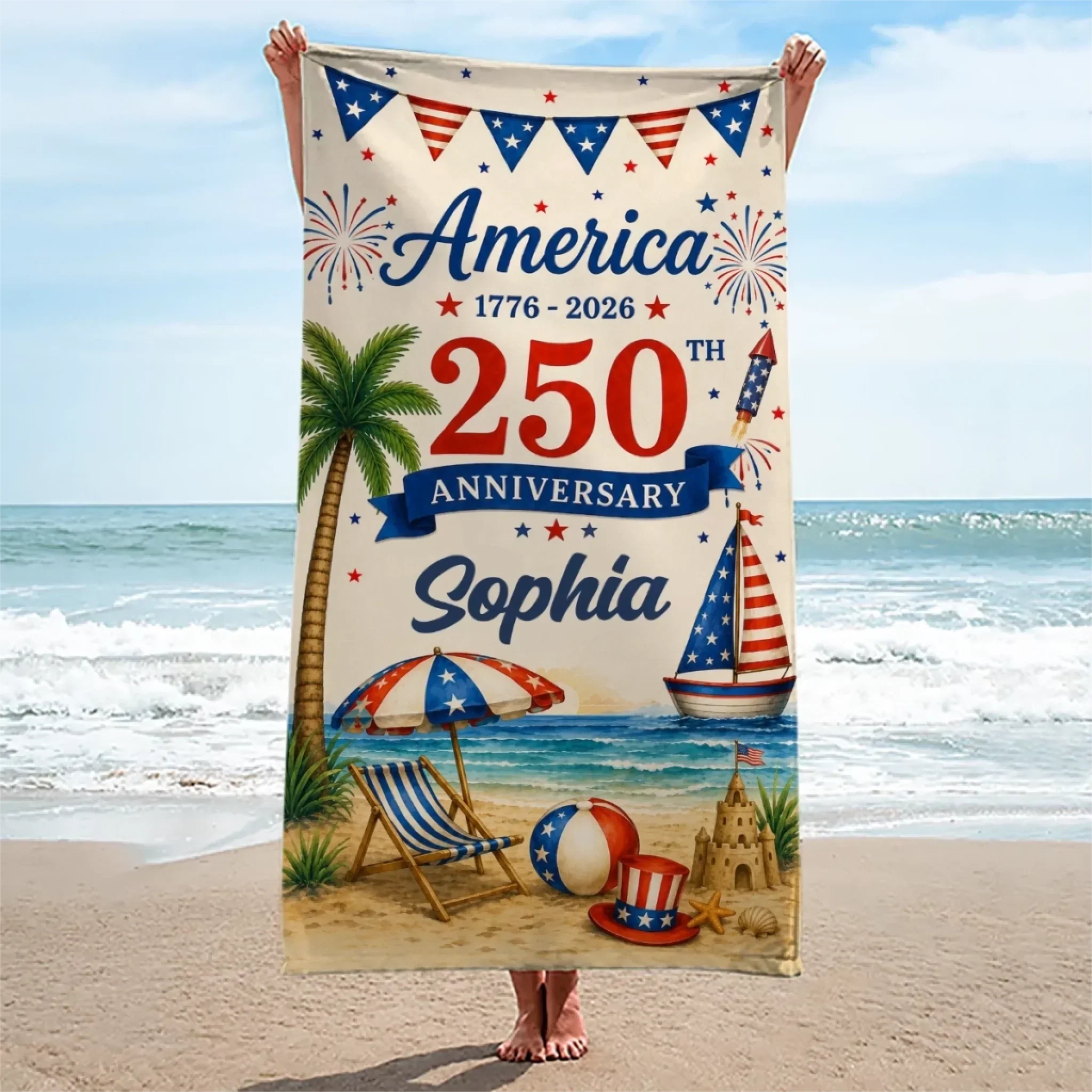 Personalized Beach Towel America 250th Anniversary Gift for Patriots