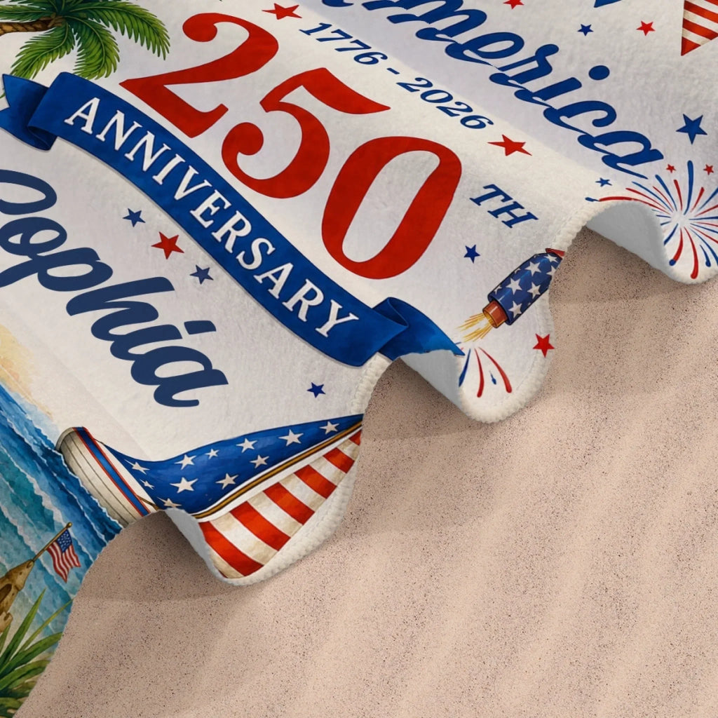 Personalized Beach Towel America 250th Anniversary Gift for Patriots