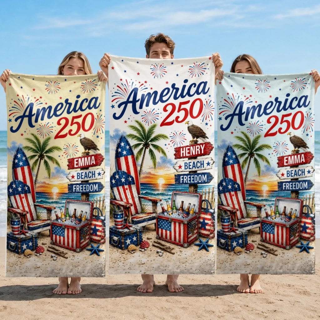 Personalized America 250th Anniversary Beach Towel Gift for Patriots