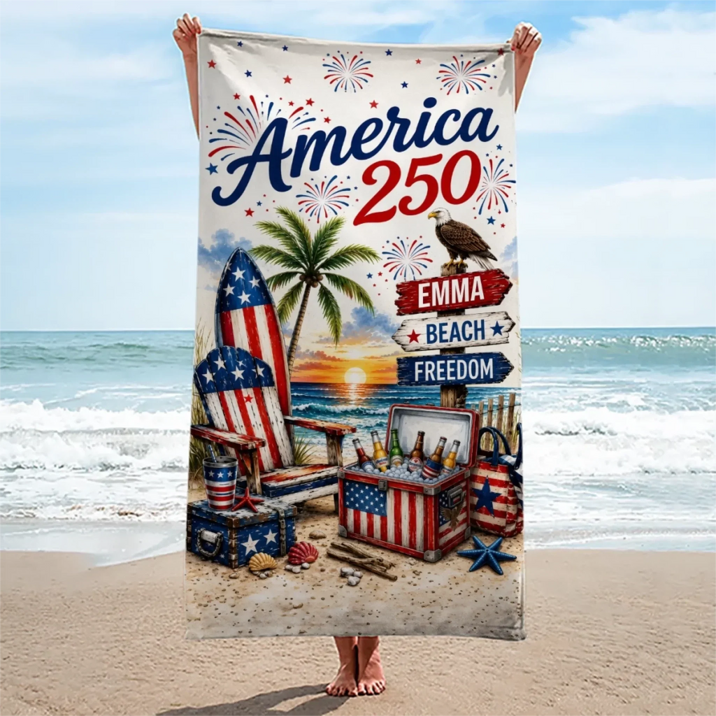 Personalized America 250th Anniversary Beach Towel Gift for Patriots