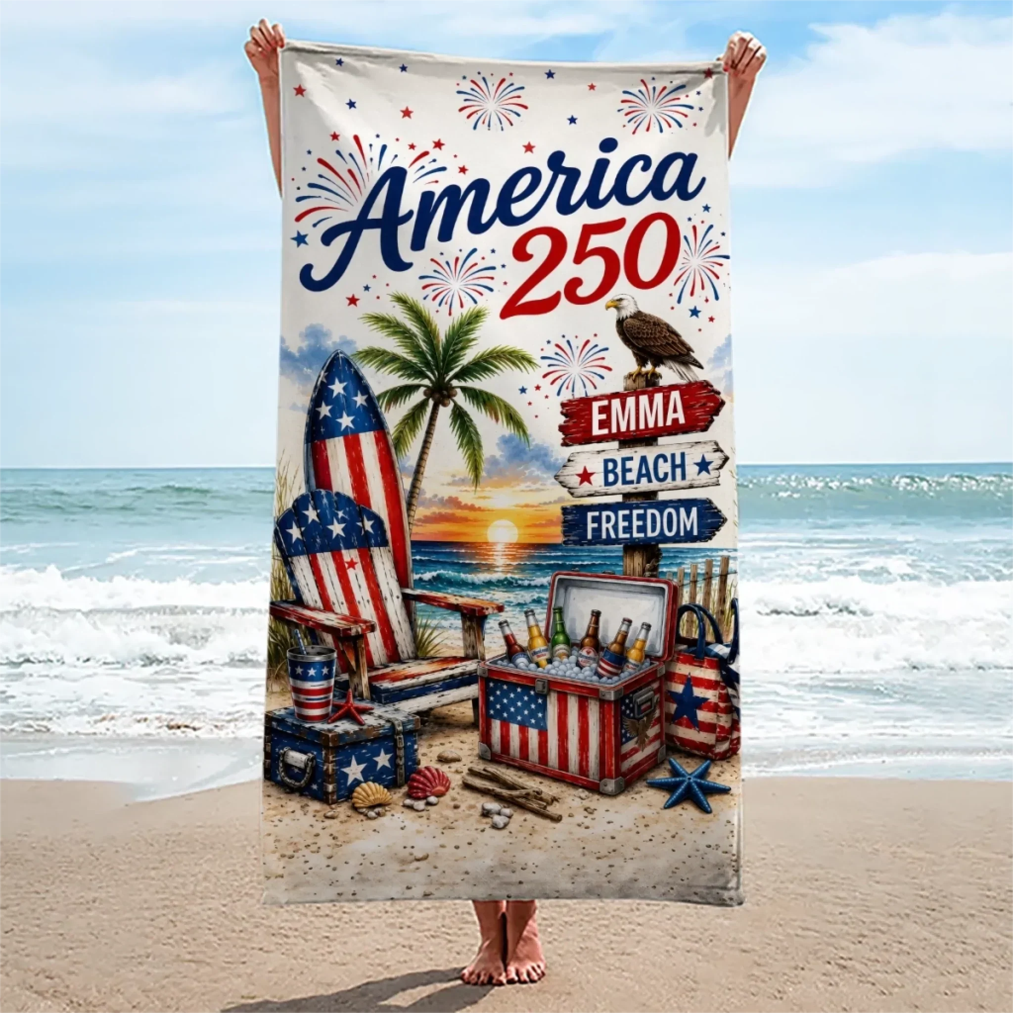 Personalized America 250th Anniversary Beach Towel Gift for Patriots