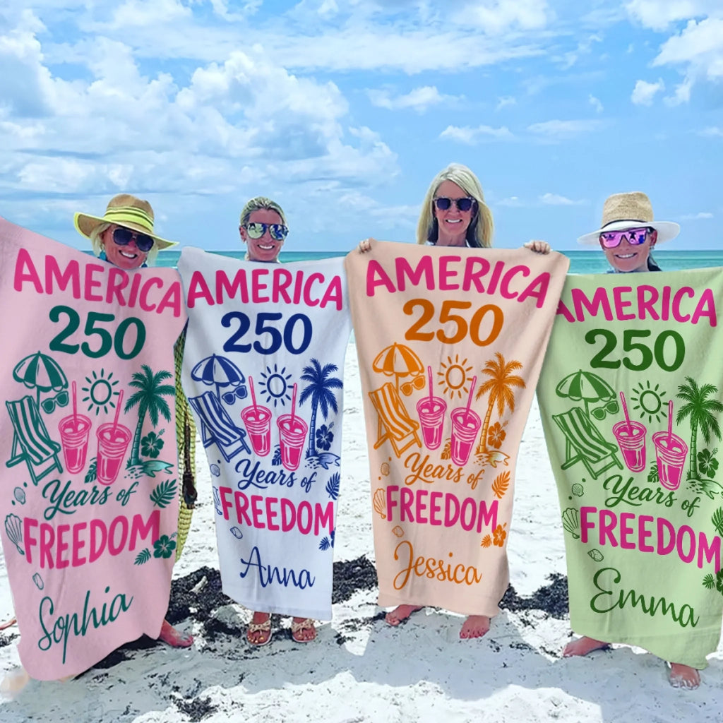 Personalized America 250 Years Freedom Beach Towel Gift for Patriots