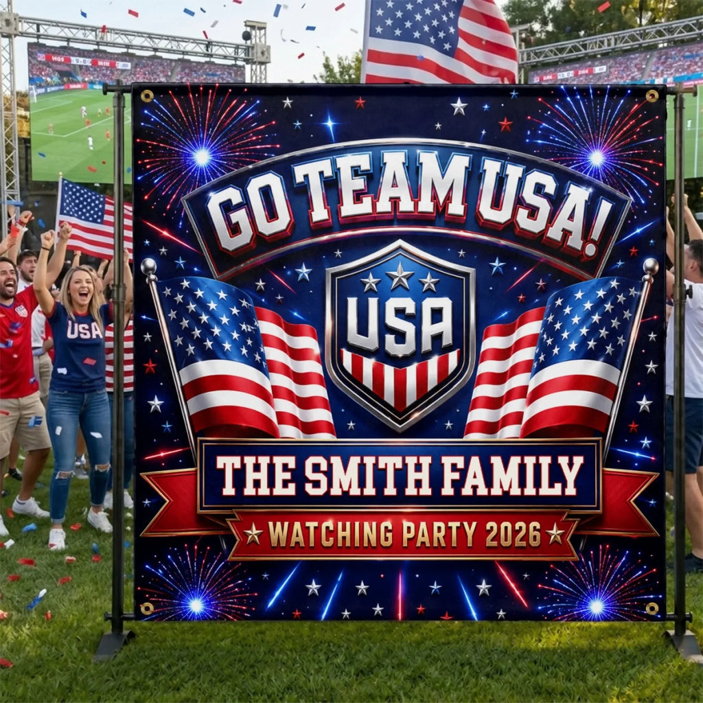 Personalized USA Soccer Watching Party Backdrop 2026 - Family Gift
