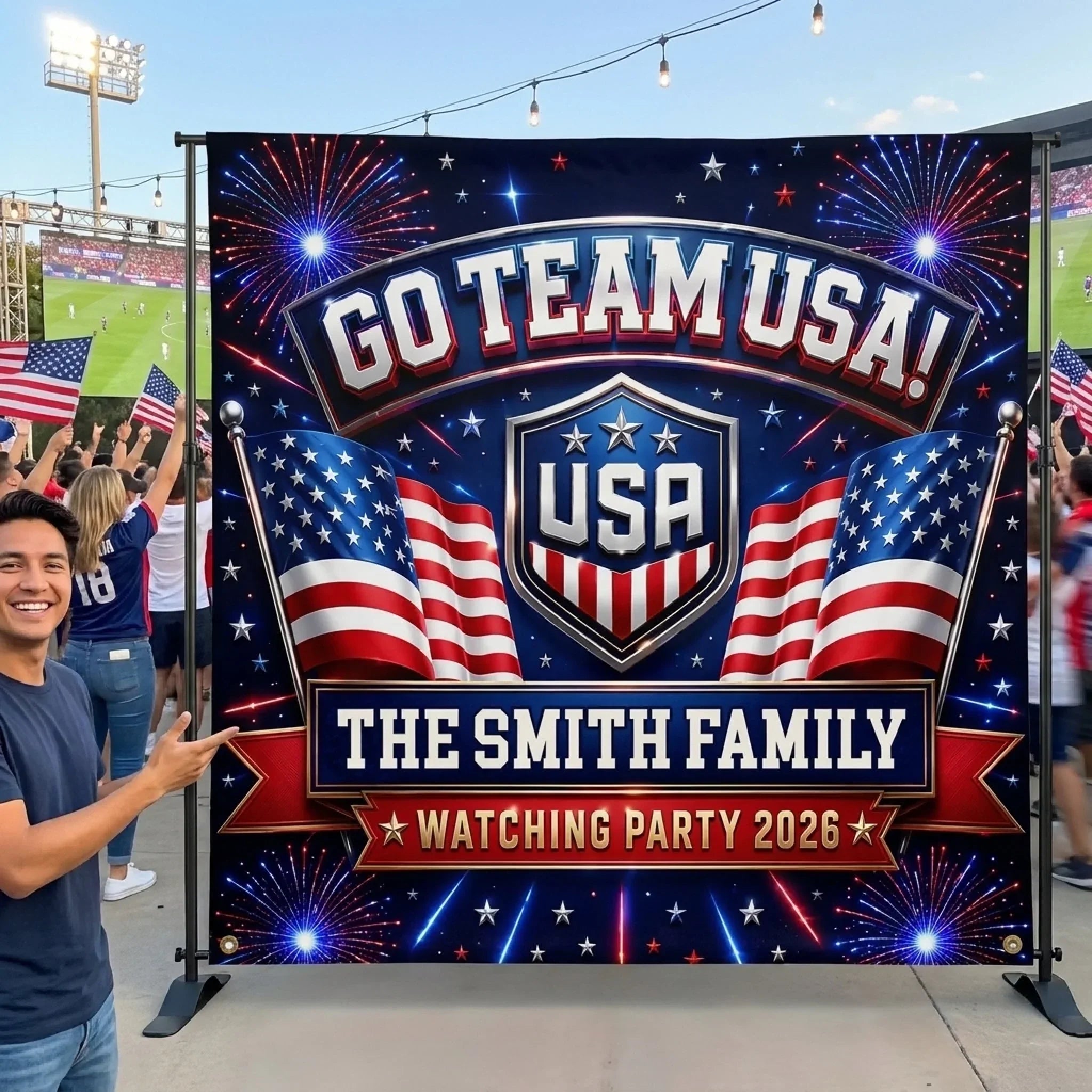 Personalized USA Soccer Watching Party Backdrop 2026 - Family Gift