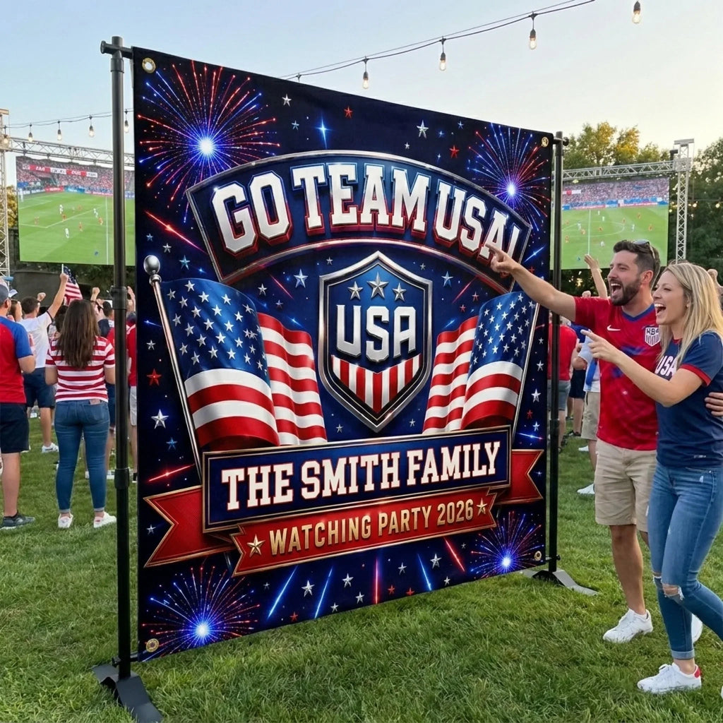 Personalized USA Soccer Watching Party Backdrop 2026 - Family Gift