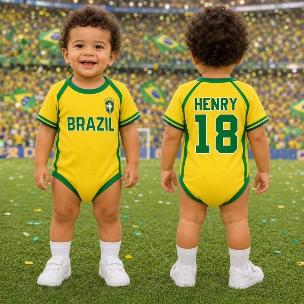 Personalized Baby Jersey Bodysuit Brazil Soccer Gift for New Parents