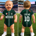 Personalized Mexican Soccer Baby Jersey Bodysuit Custom Name & Number Gift for New Parents
