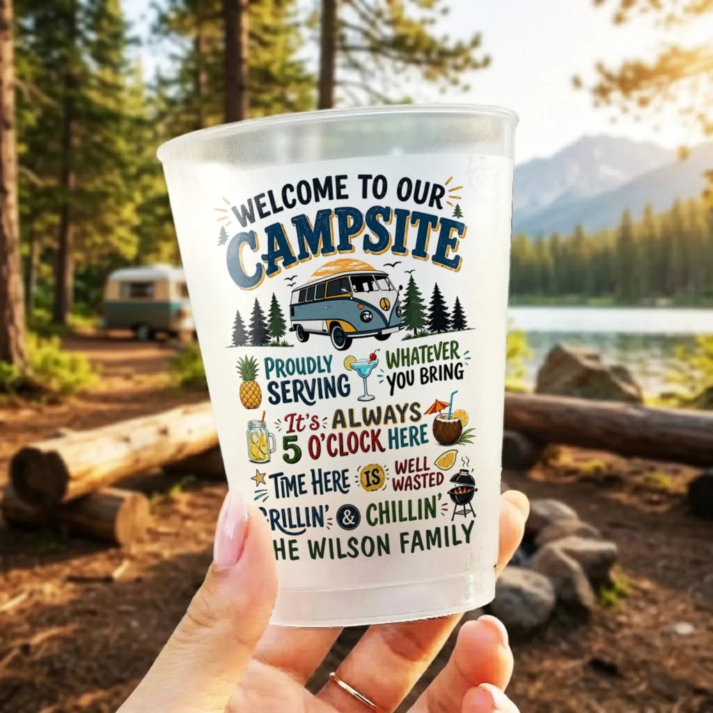Personalized Frosted Cups Welcome to Our Campsite Gift for Camping Lovers